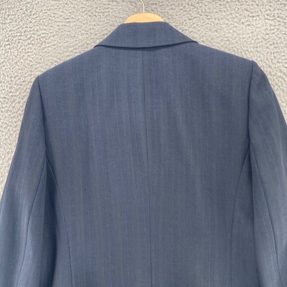 Le Suit Blazer Womens 12 Navy Shimmer Tonal Stripe Button Up Pockets Office Work - Picture 3 of 11